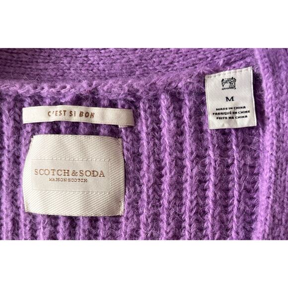 Scotch And Soda Sweater Cardigan Women M Purple Fuzzy Wool Alpaca Blend Boxy - Picture 4 of 11